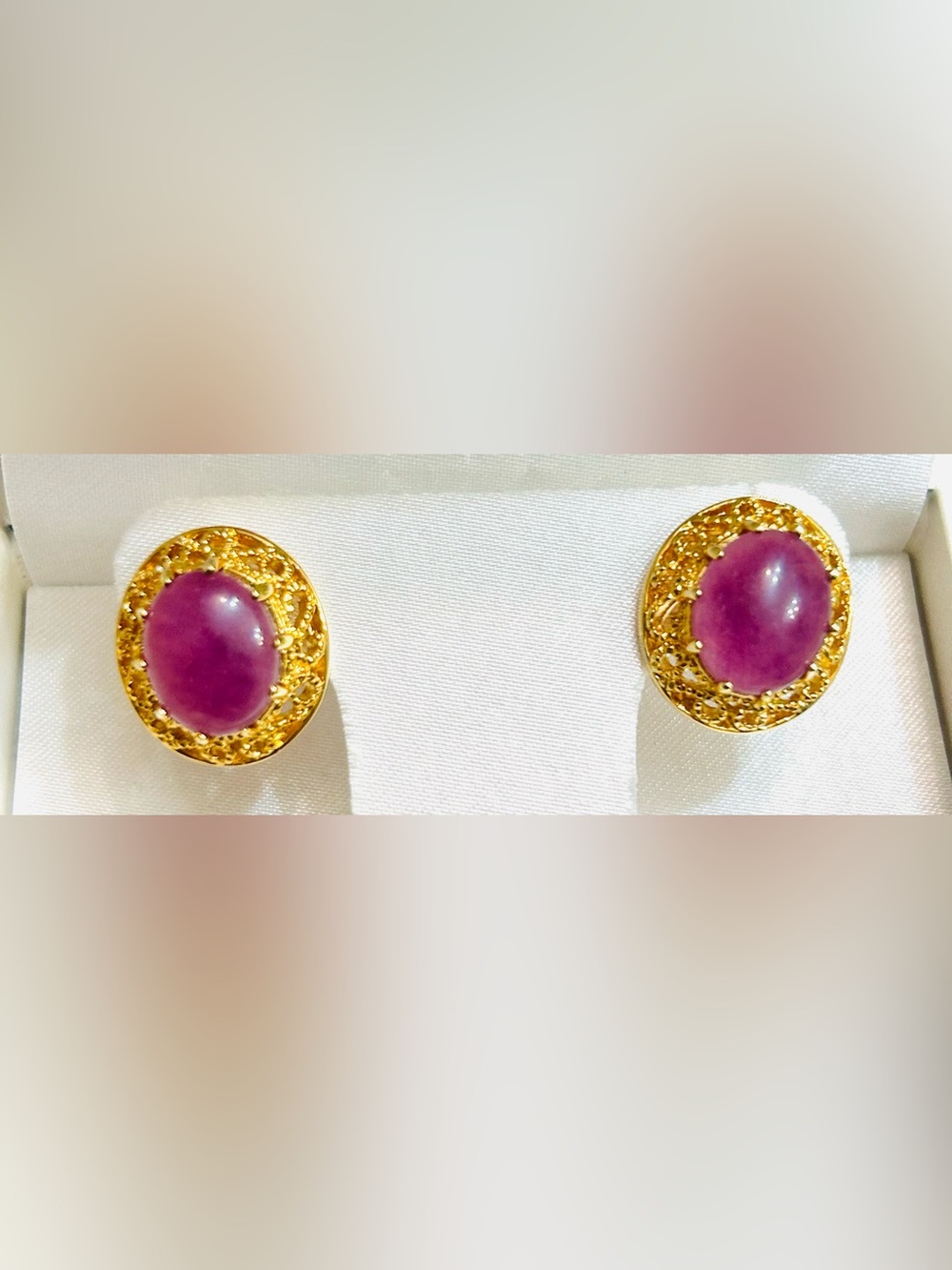 3/4 inGold-Plated Pink Cabochon Women's Stud Earrings